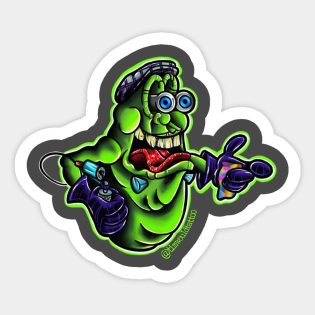 Slimer the Tattooer Sticker by Timwould